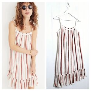 Madewell Striped Trapeze Tank Dress Ruffle Hem Cotton Red Pink Relaxed Size S